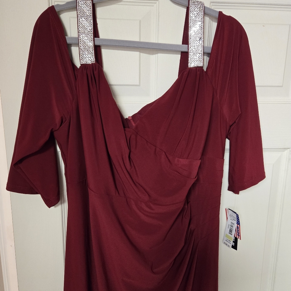 R&M Richard's Cold Shoulder Gown with Rhinestone Straps